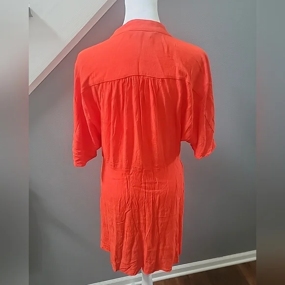 Zara Women's Midi Shirt Dress Red 100% Viscose Size Large Comfort Lightweight - Picture 5 of 6